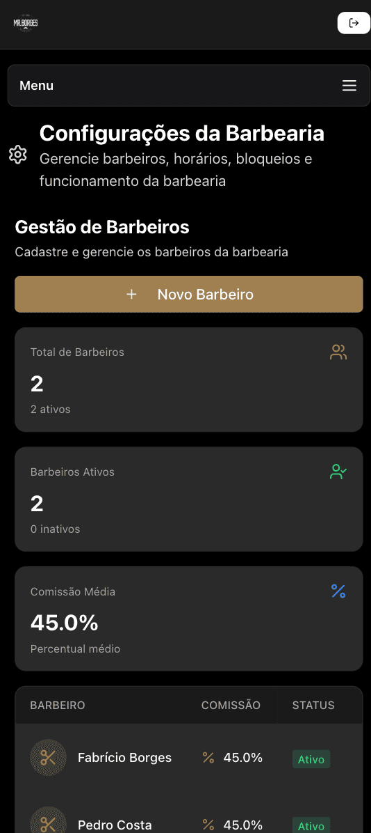 Configurações da barbearia